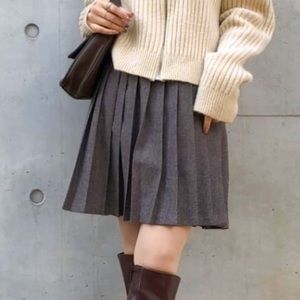 wool pleated mini skirt -S-